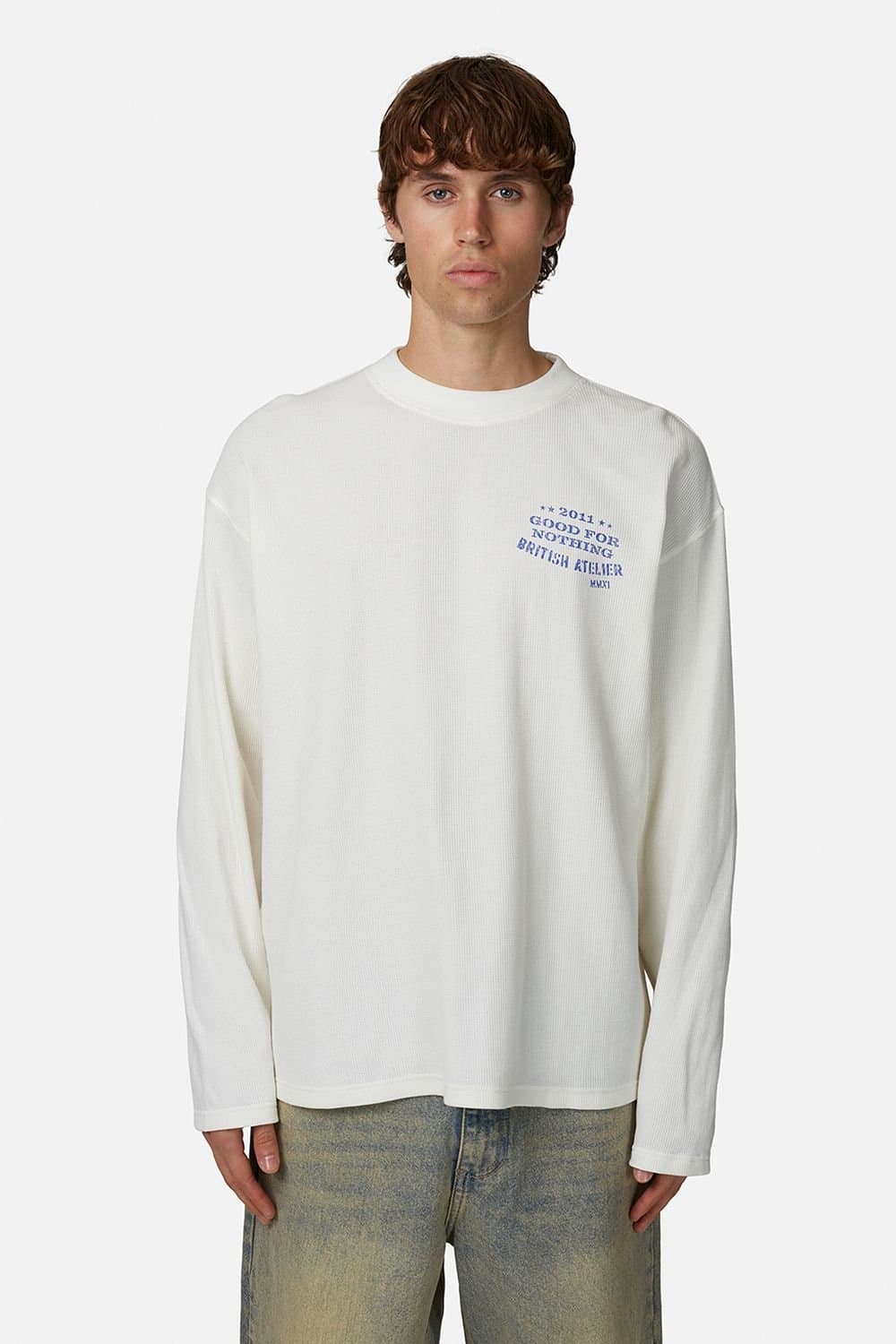 GOOD FOR NOTHING Good For Nothing Men's Long Sleeve Waffle Tee in White