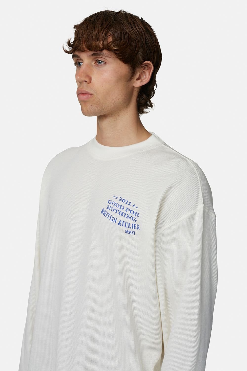 Good For Nothing Good For Nothing Men's Long Sleeve Waffle Tee in White - 4
