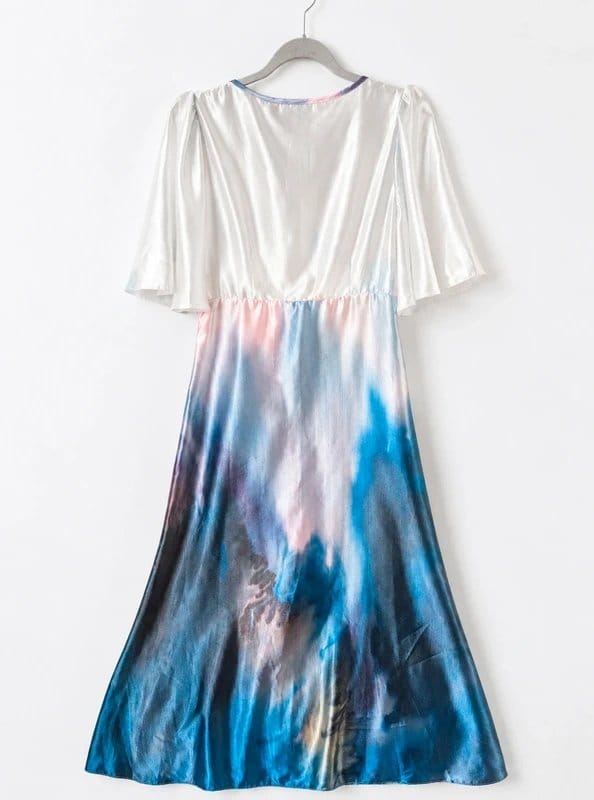 Never Fully Dressed Never Fully Dressed satin marble print angel sleeve midi occassion dress 16 | event wedding party - 1