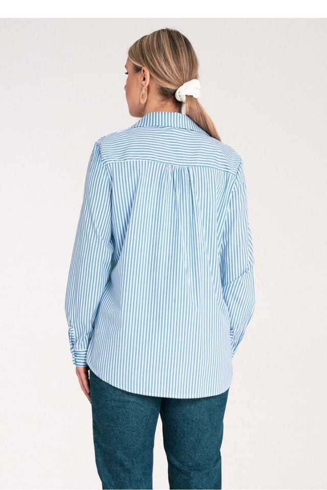 Love Lace Love Lace Women's Classic Vertical Stripe Button Long Sleeve Shirt in Blue - 3