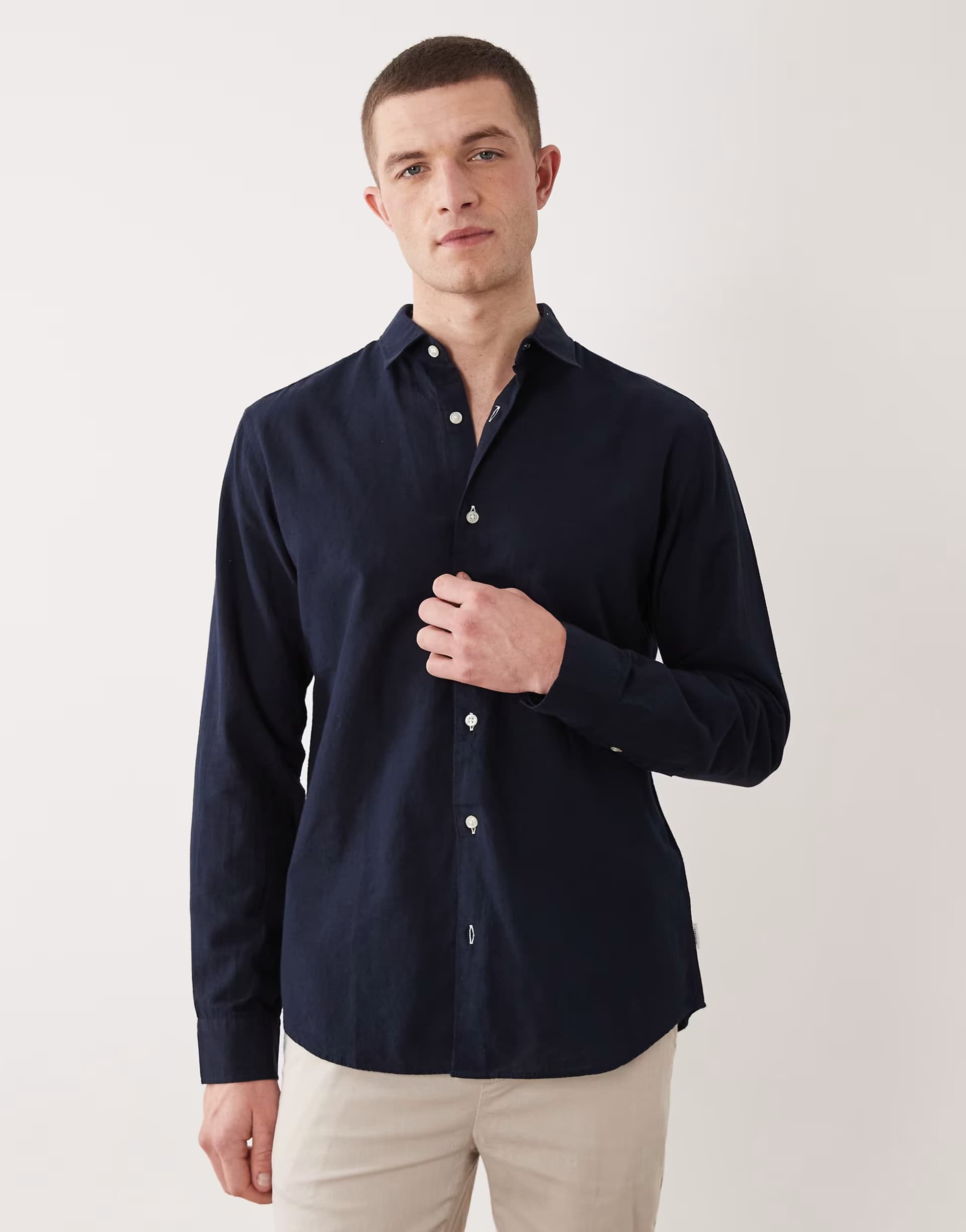 ASOS JJ Rebel linen long sleeve shirt in navy
