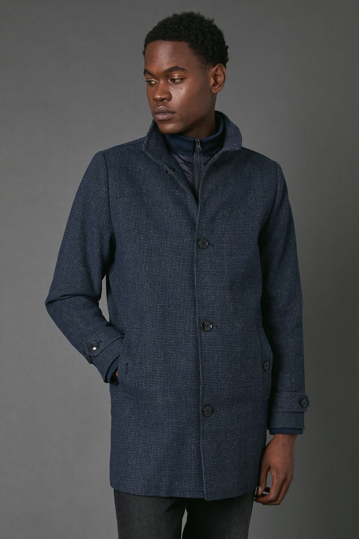 Maine Maine Men's Navy Wool Blend Funnel Neck Coat With Insert