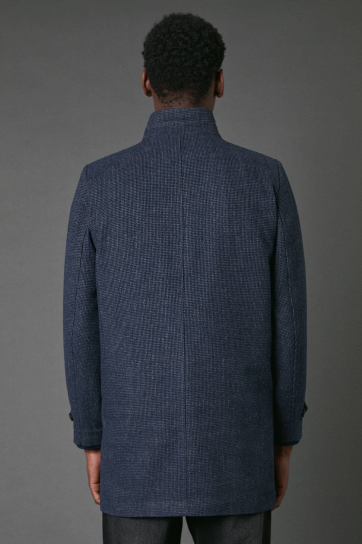 Maine Maine Men's Navy Wool Blend Funnel Neck Coat With Insert - 3