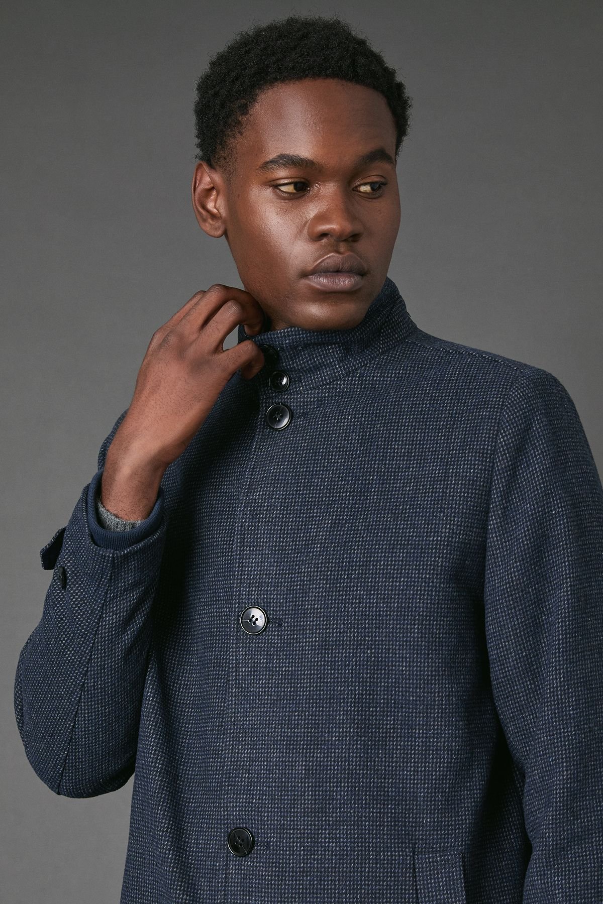 Maine Maine Men's Navy Wool Blend Funnel Neck Coat With Insert - 4