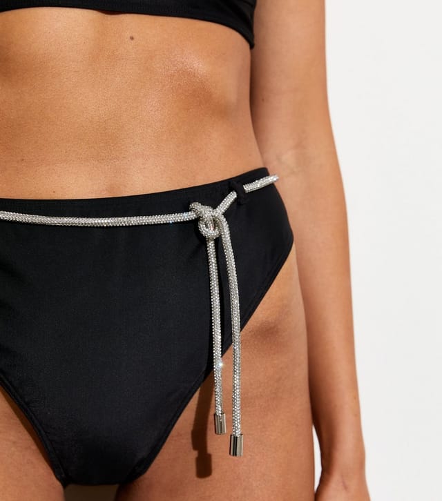 New Look Women's Black Diamanté-Embellished High-Waist Bikini Bottoms New Look - 3