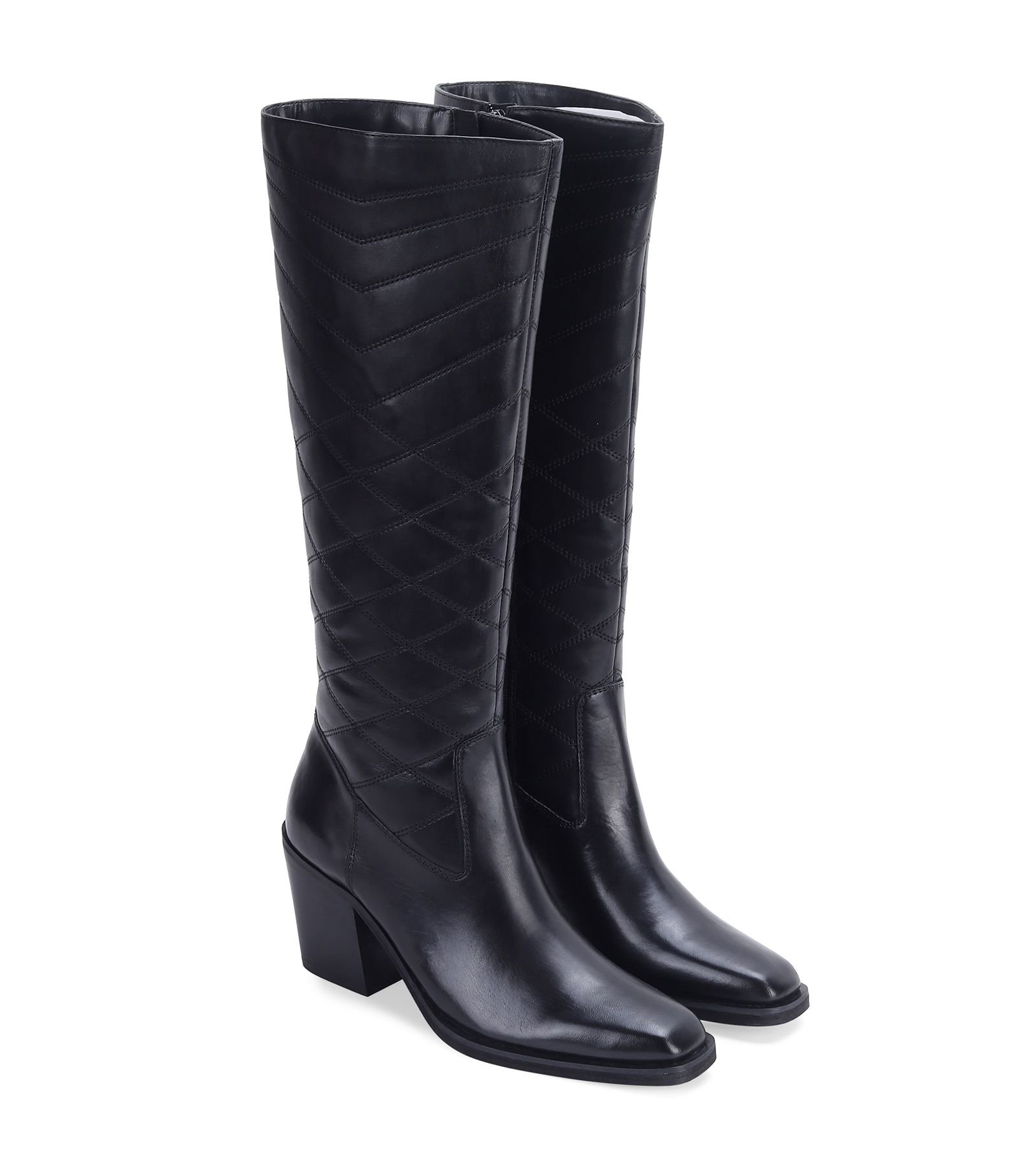 Off the Hook Off the Hook Women's 'Duchy' High- Knee Block Heel Black Leather Boots - 2