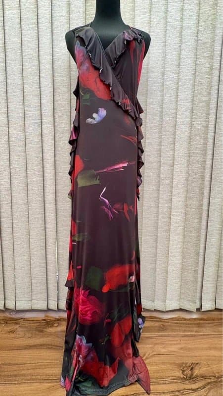 ASOS Design ASOS Design Floral Mesh Maxi Dress UK 12 Halter Ruffle Detail