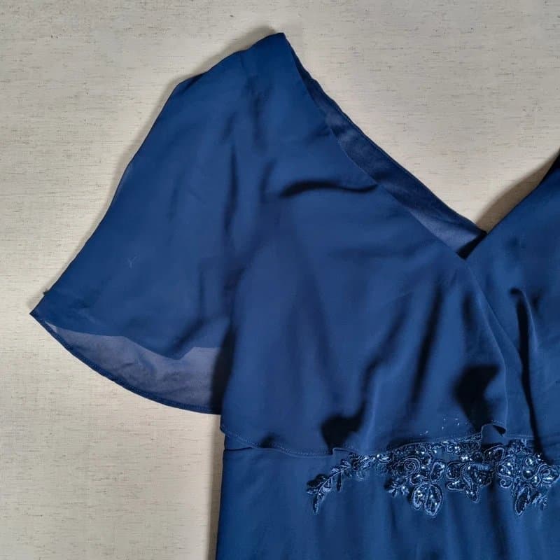 Ever Pretty Ever Pretty – Navy Blue Chiffon Embellished Maxi Dress – Size 2XL [BNWT]