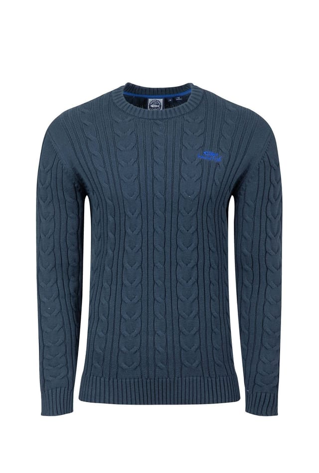 Weird Fish Weird Fish Men's Griffen Cable Knit Jumper in Navy - 2