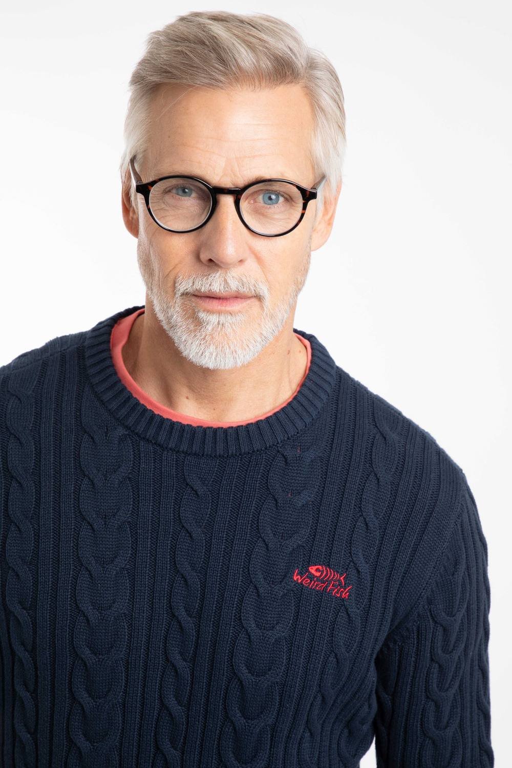 Weird Fish Weird Fish Men's Griffen Cable Knit Jumper in Navy - 3