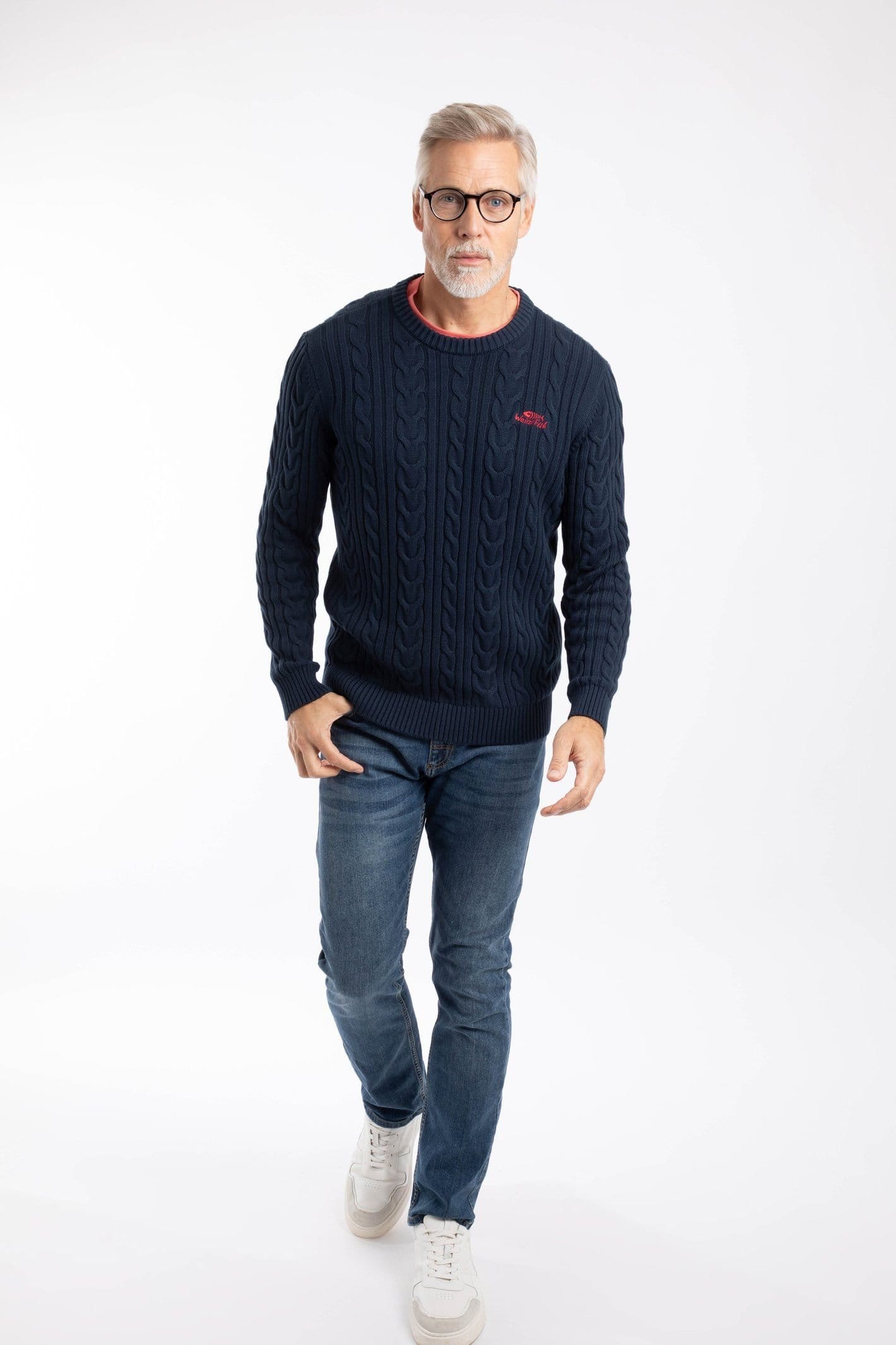 Weird Fish Weird Fish Men's Griffen Cable Knit Jumper in Navy - 4
