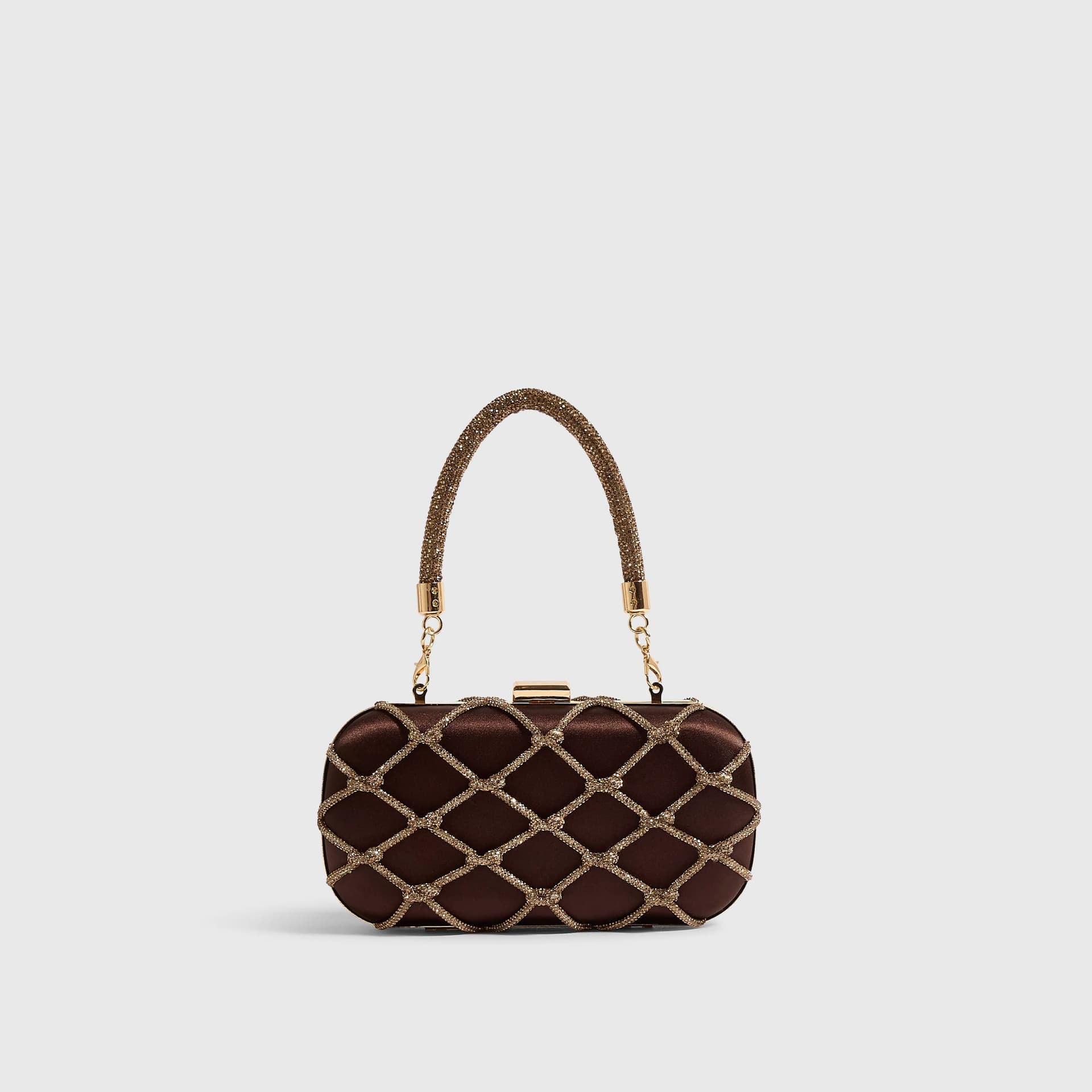 River Island River Island Womens Brown Diamante Rope Hard Clutch