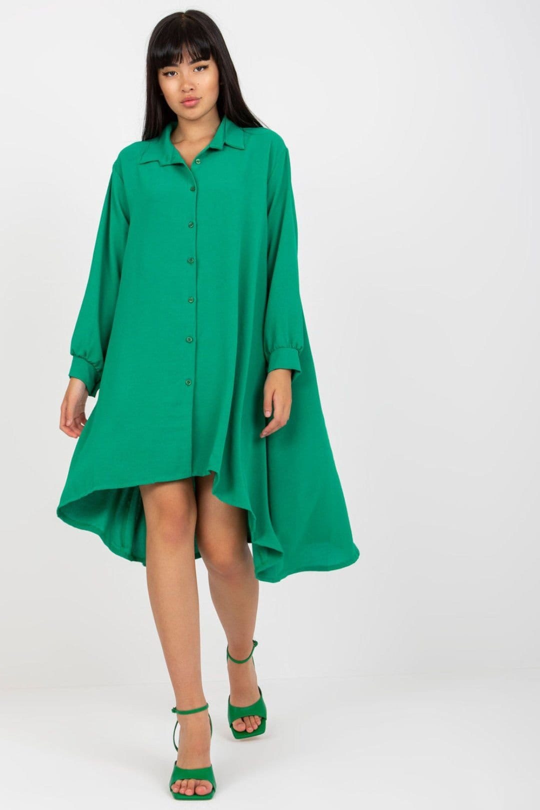 Love Lace Green Asymmetrical Hem Shirt Dress