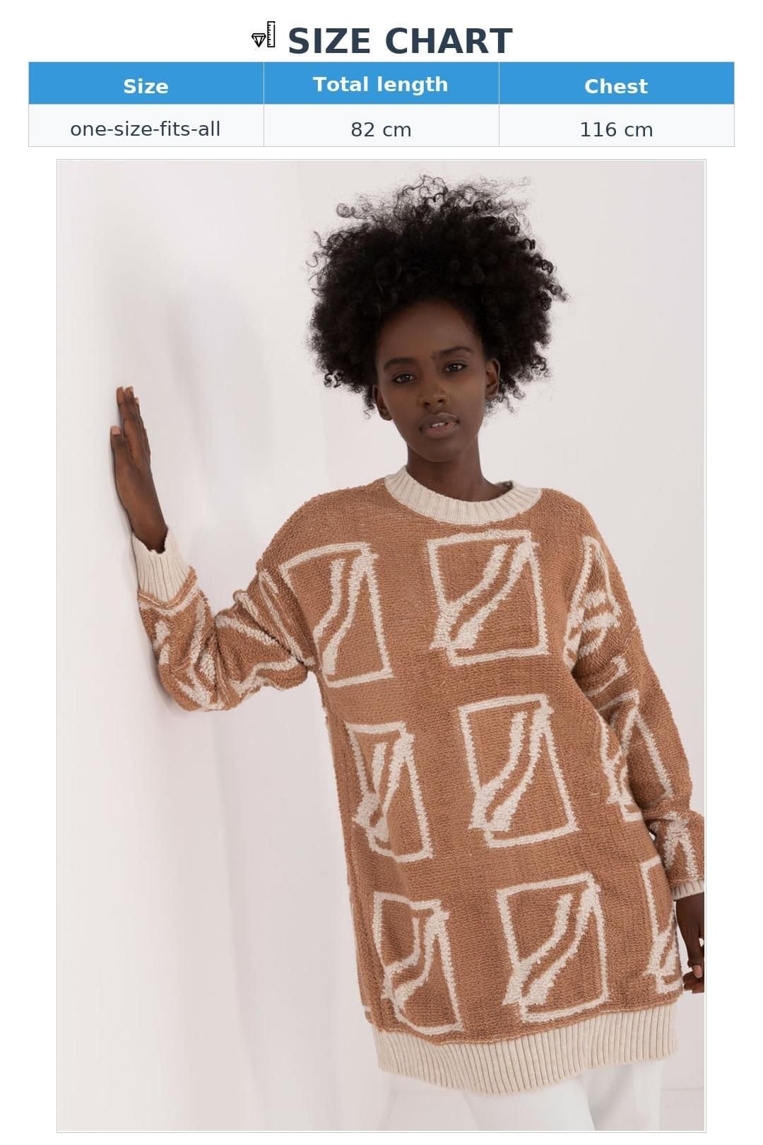 Love Lace Love Lace Women's Elongated Acrylic Wool Print Sweater in Camel - 4