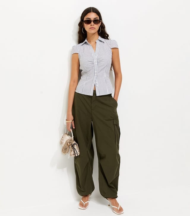 New Look Women's Blue Cotton Striped Double Button Fitted Shirt New Look - 3