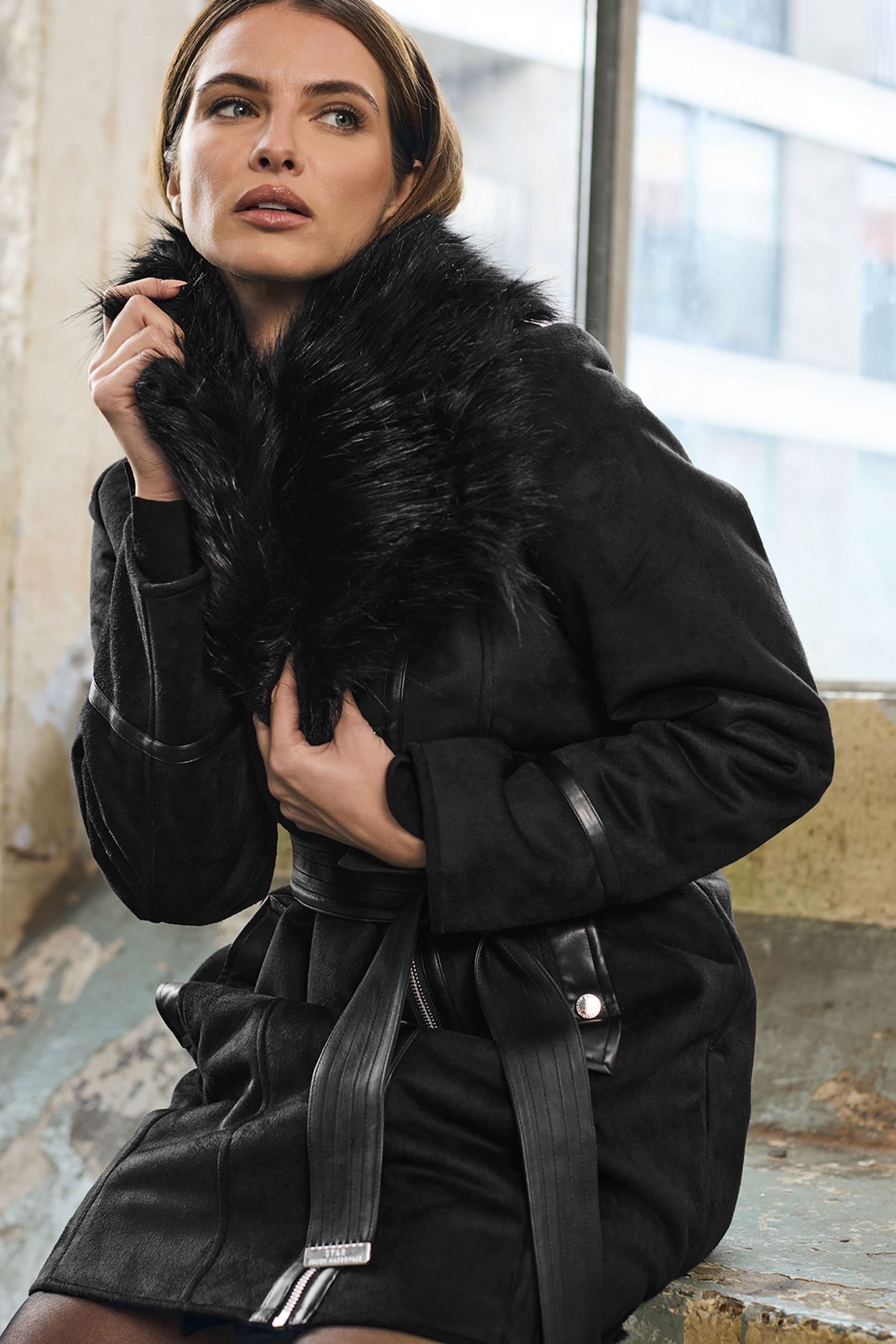 Star By Julien Macdonald Star by Julien Macdonald Black Faux Suede Belted Jacket