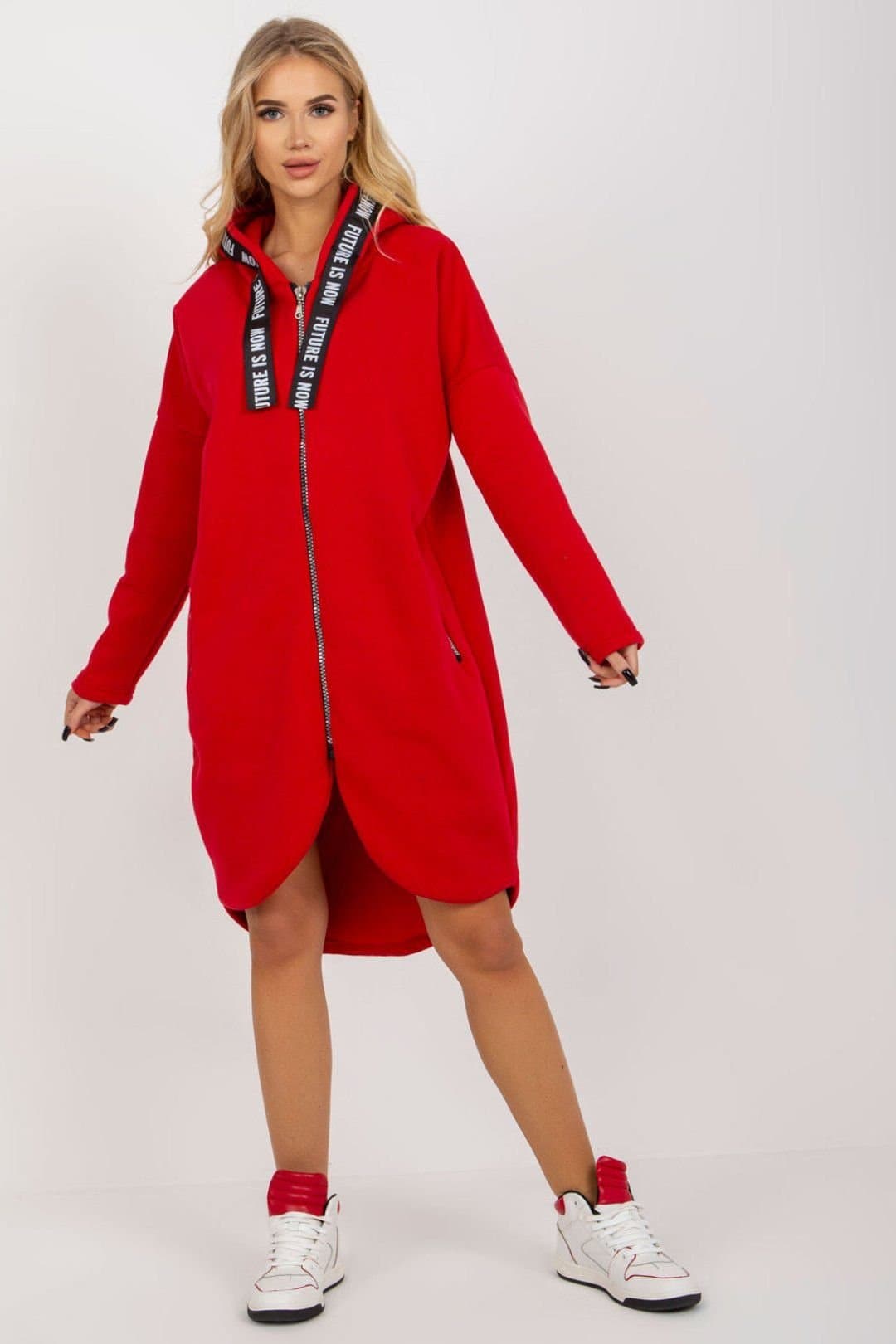 Love Lace Love Lace Women's Zip Hooded Sweatshirt with Extended Cut in Red
