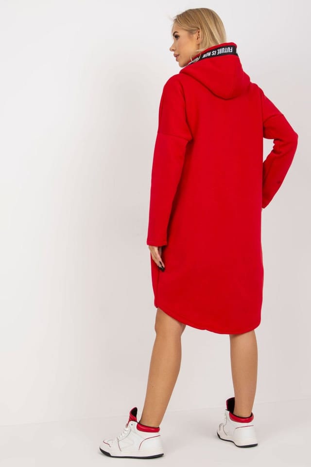 Love Lace Love Lace Women's Zip Hooded Sweatshirt with Extended Cut in Red - 3