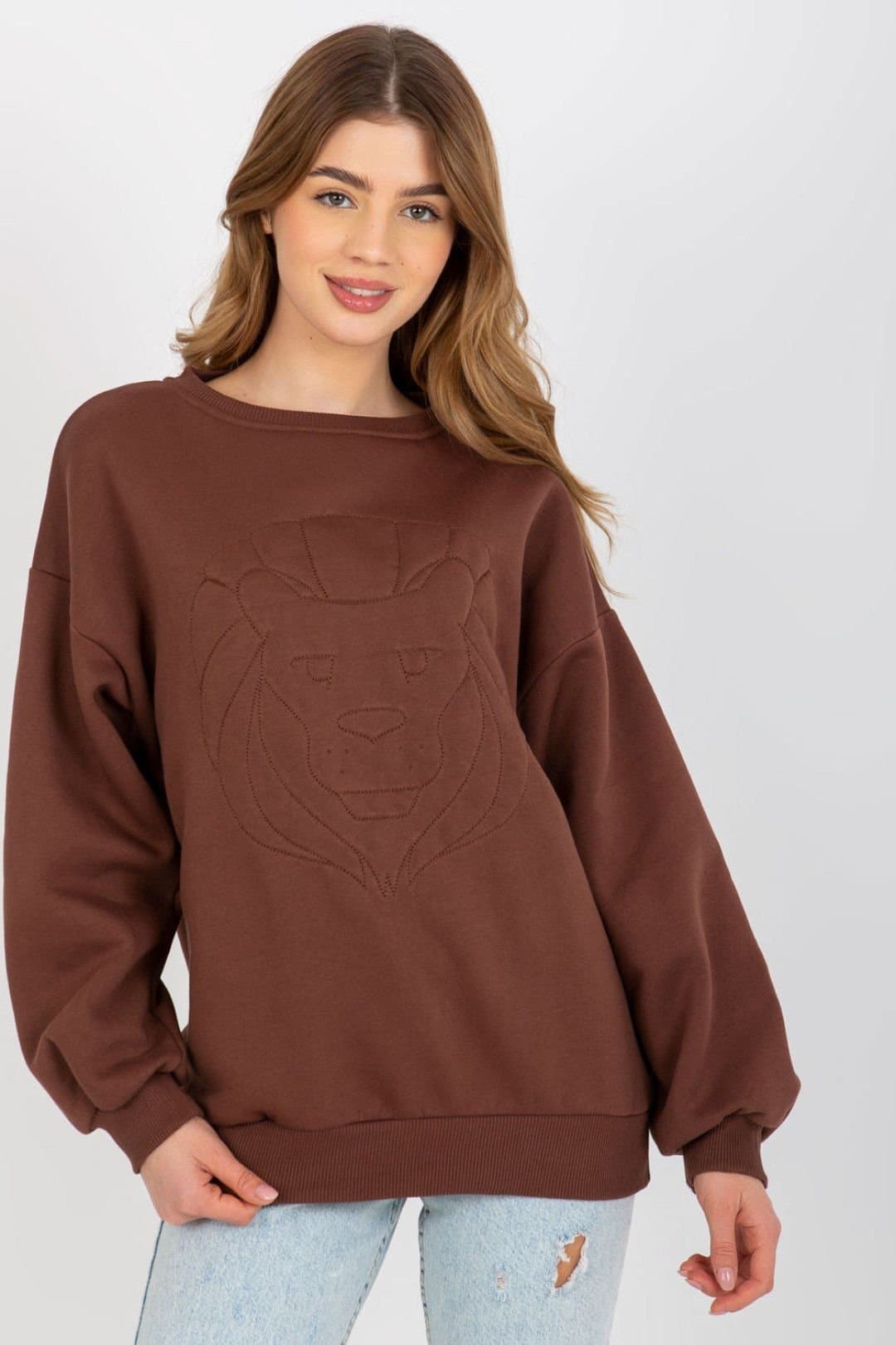 Love Lace Love Lace Women's Embroidered Cotton Elastane Casual Sweatshirt in Brown