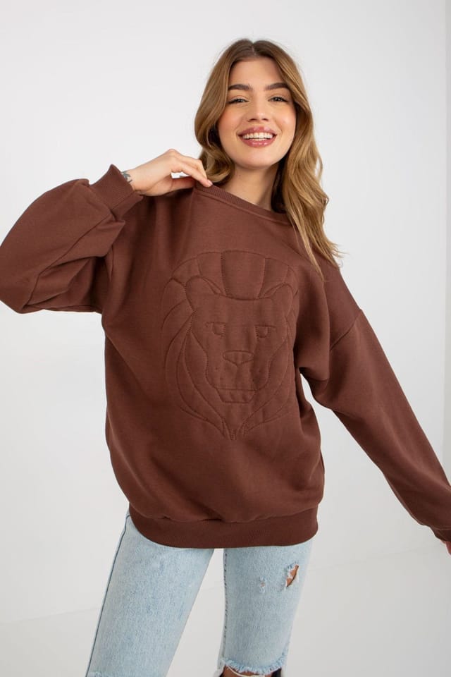 Love Lace Love Lace Women's Embroidered Cotton Elastane Casual Sweatshirt in Brown - 3