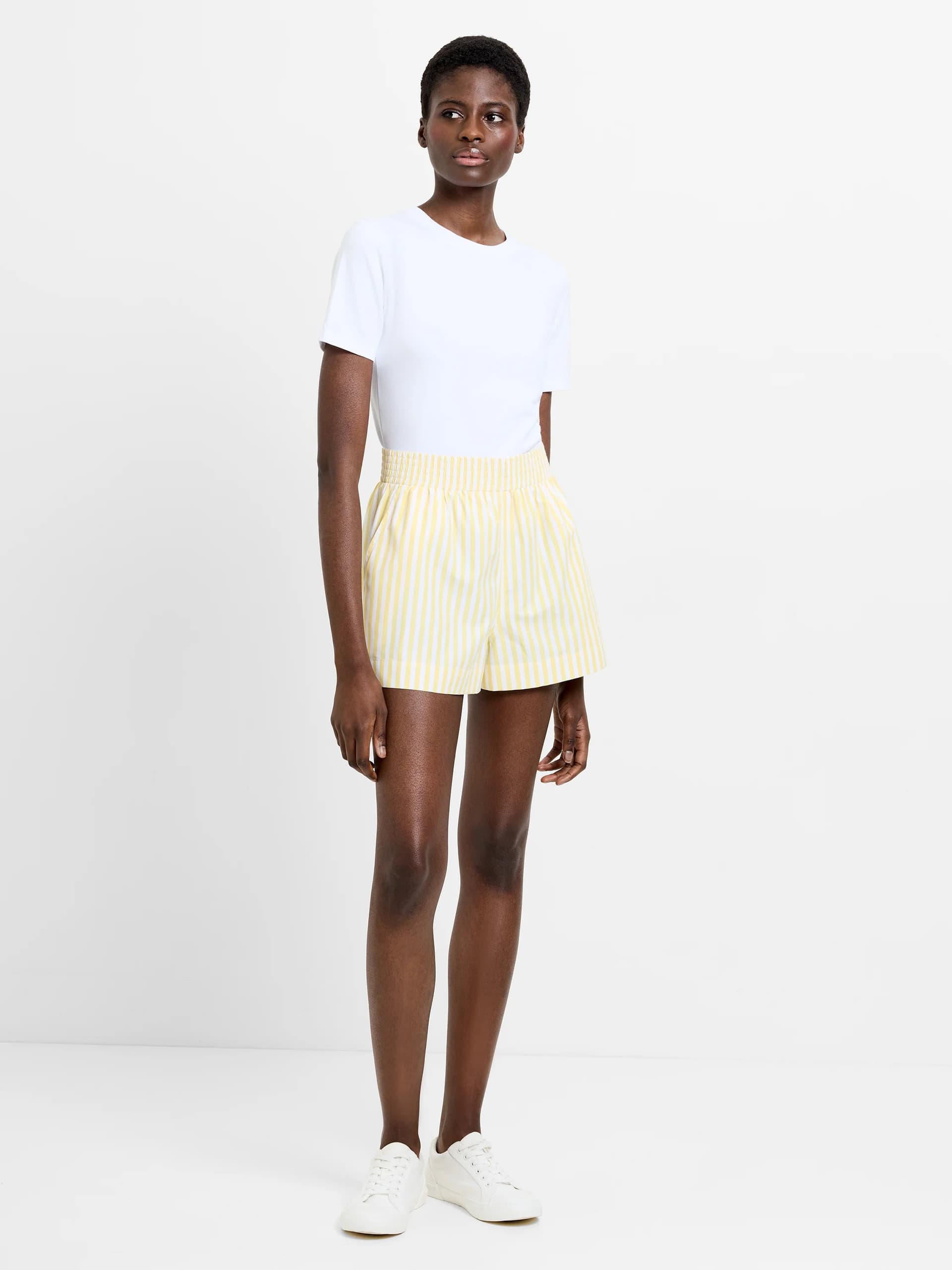 French Connection Stripe Shirting Shorts Butter Yellow/White