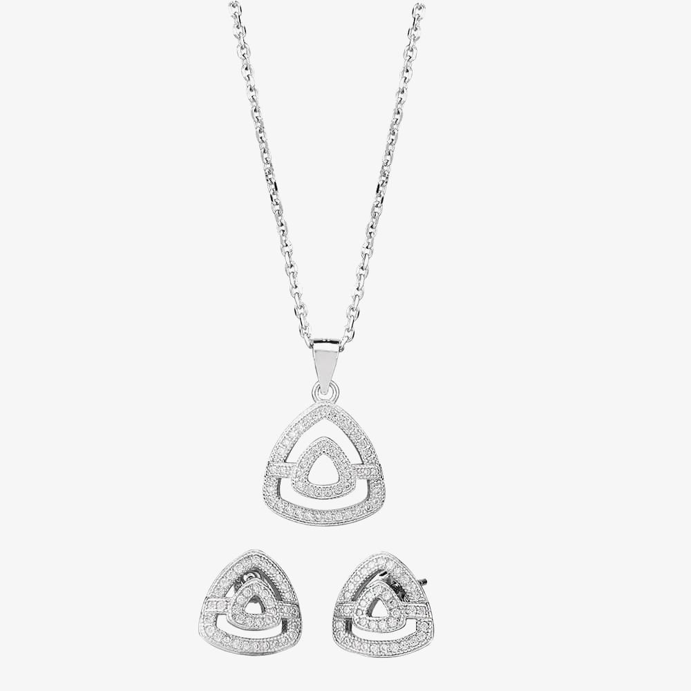T.H.Baker T.H.Baker Women's Silver Pave Open Triangle Pendant & Earring Set E611952+P612148 - 1