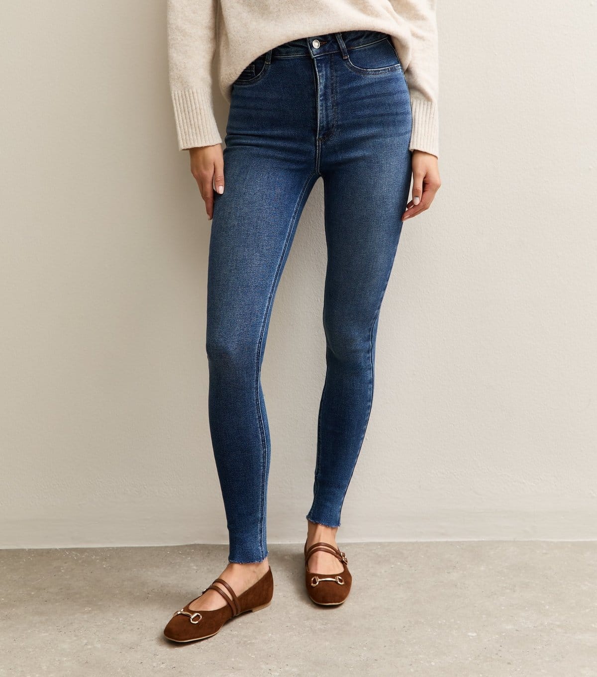 New Look Women's Tall Blue Raw Hem Hallie Disco Super Skinny Jeans New Look - 4