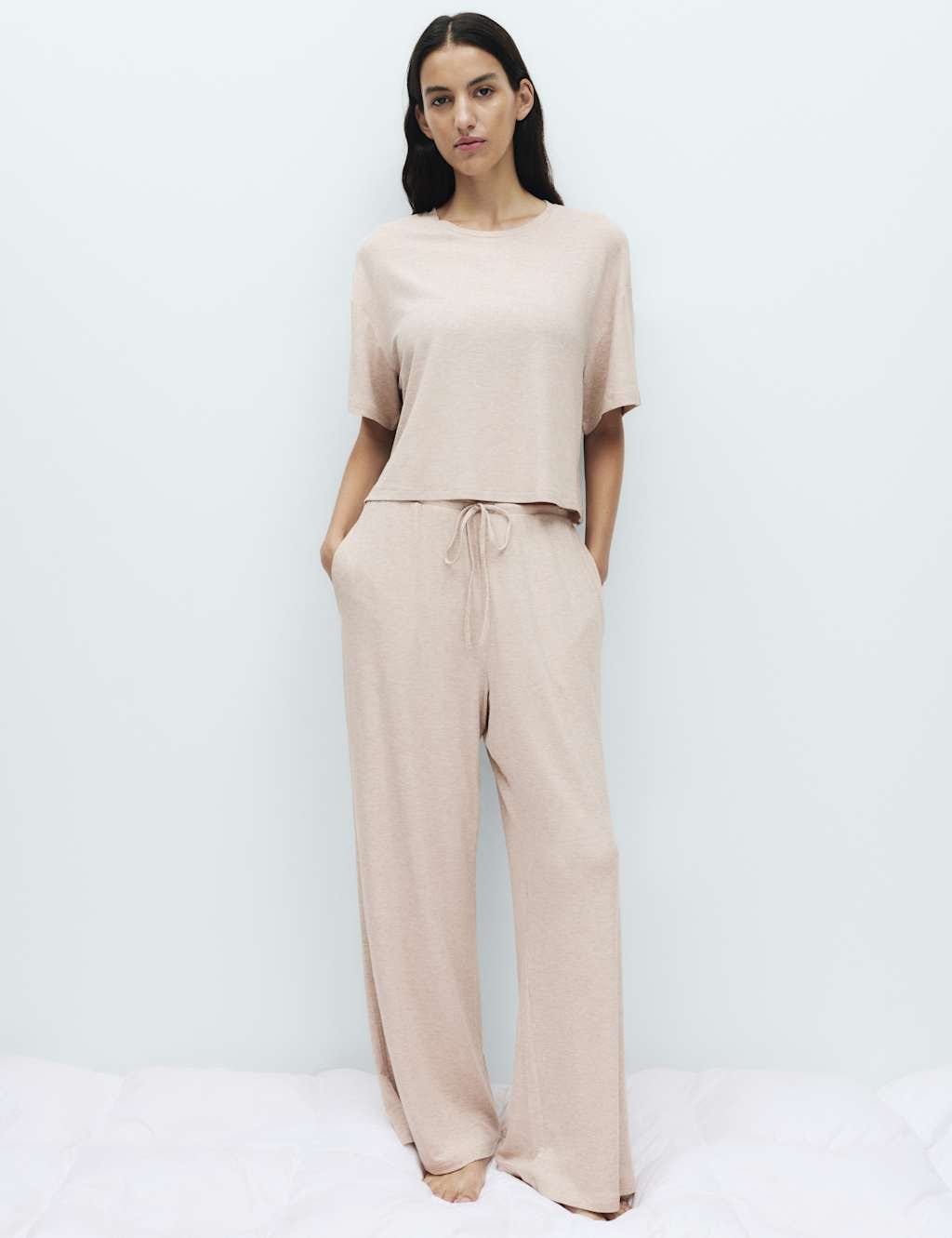 Marks & Spencer M&S Modal Rich Ribbed Pyjama Bottoms Fawn - 1