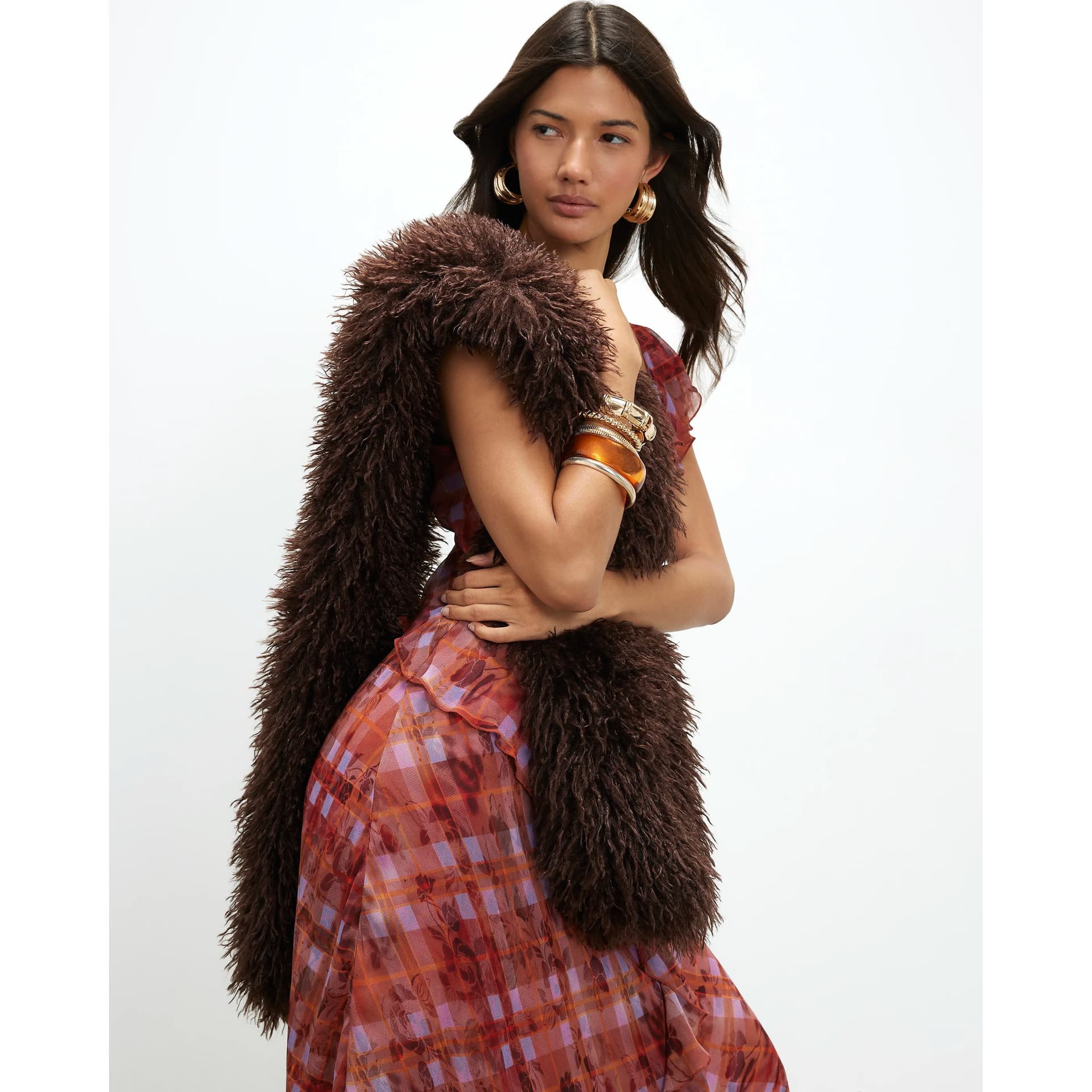 River Island River Island Womens Brown Faux Mongolian Fur Scarf