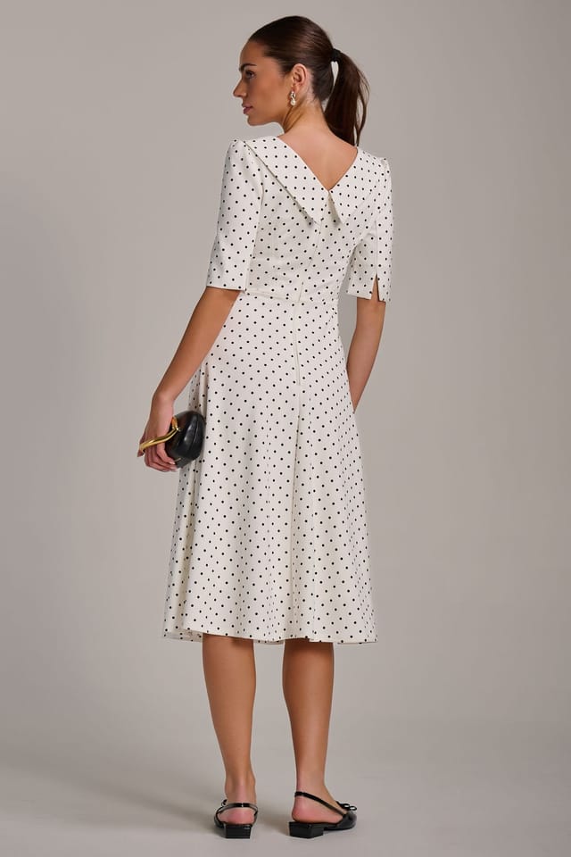 Jolie Moi Jolie Moi Women's Printed Scuba Fold Collar Midi Dress in White - 2