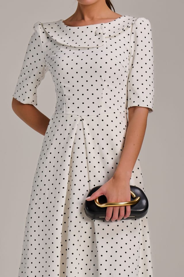 Jolie Moi Jolie Moi Women's Printed Scuba Fold Collar Midi Dress in White - 3