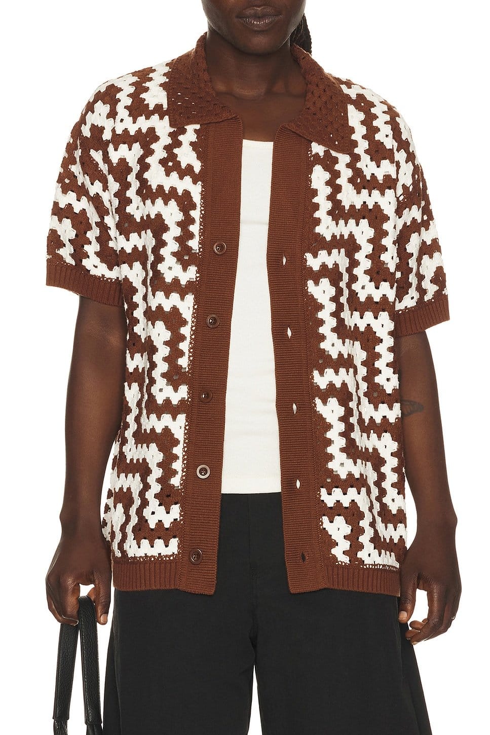 Revolve Brown Cotton Crochet Cardigan