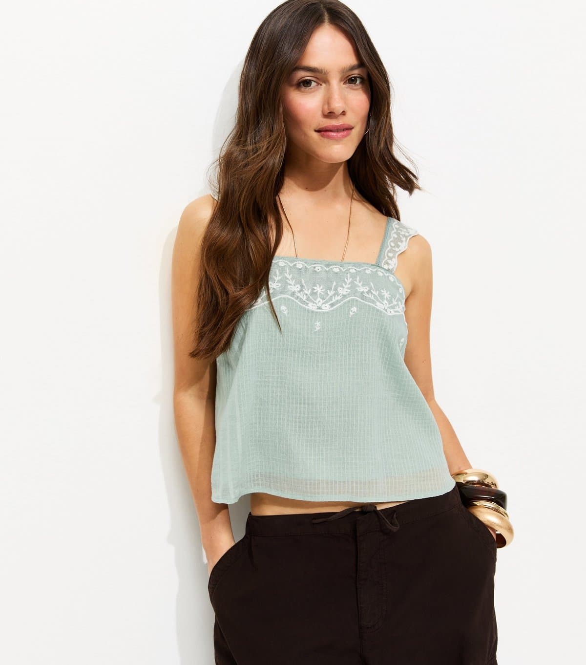 New Look New Look Mint Green Embroidered Peplum Cami Top