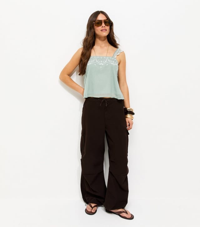 New Look Women's Petite Mint Green Embroidered Strap Peplum Cami Top New Look - 3