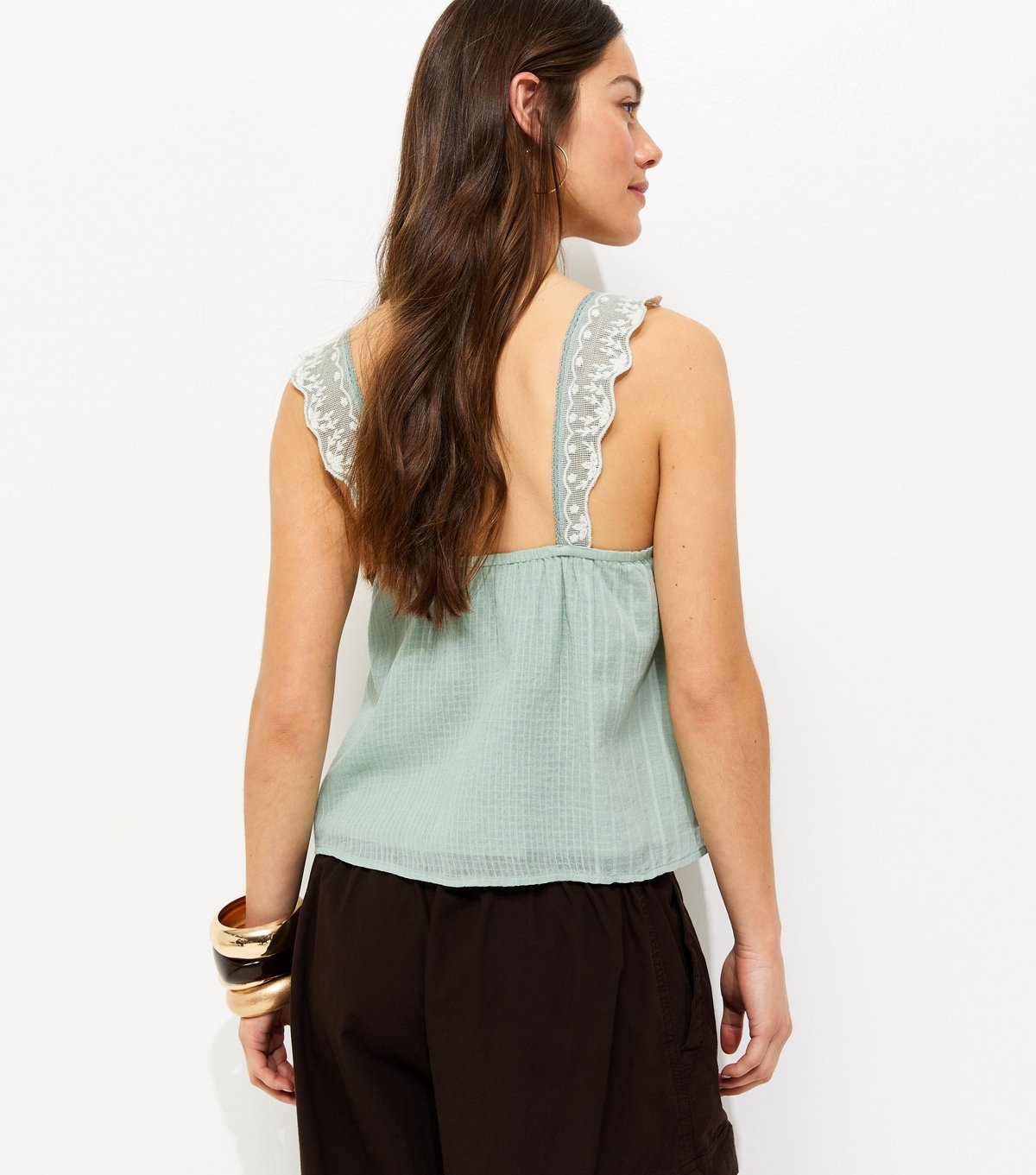 New Look Women's Petite Mint Green Embroidered Strap Peplum Cami Top New Look - 4