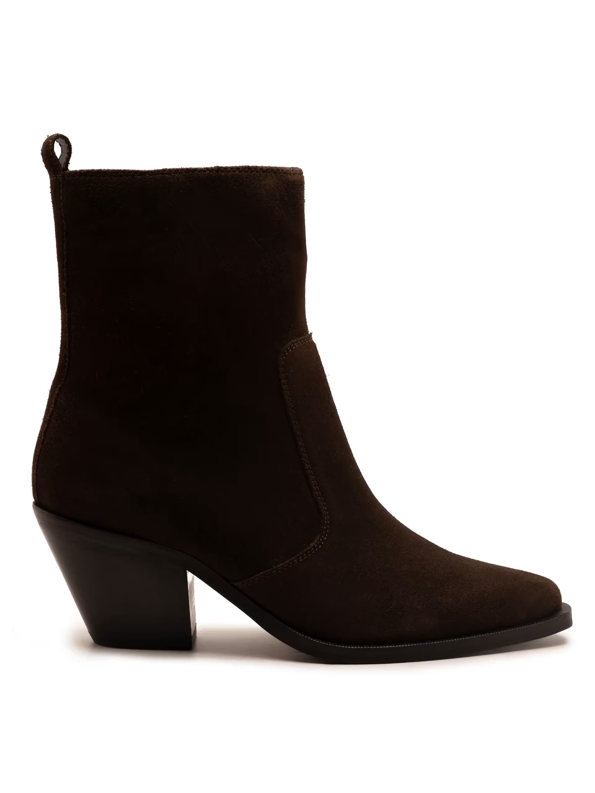 ASOS Off The Hook Bridge suede leather block heel ankle boots in brown