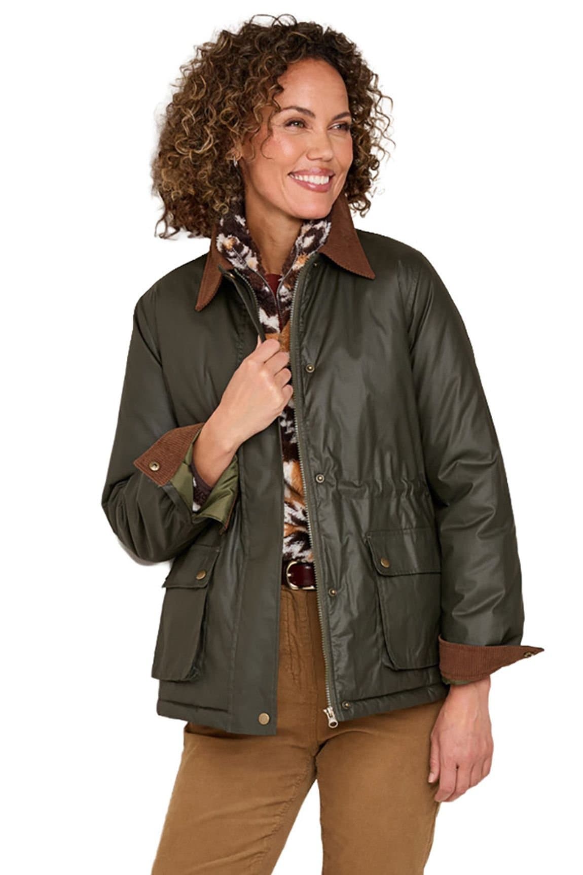 Amber Amber Women's Wax Effect Fleece Lined Jacket in Olive
