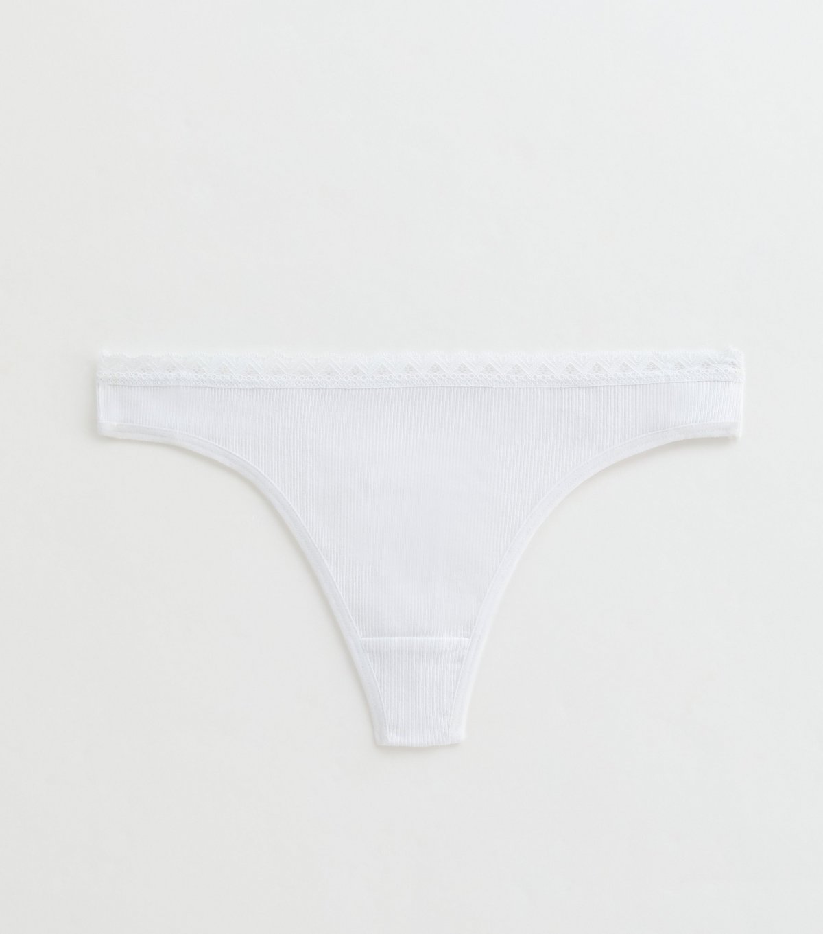 New Look Women's White Ribbed Cotton Lace Trim Thong New Look - 4