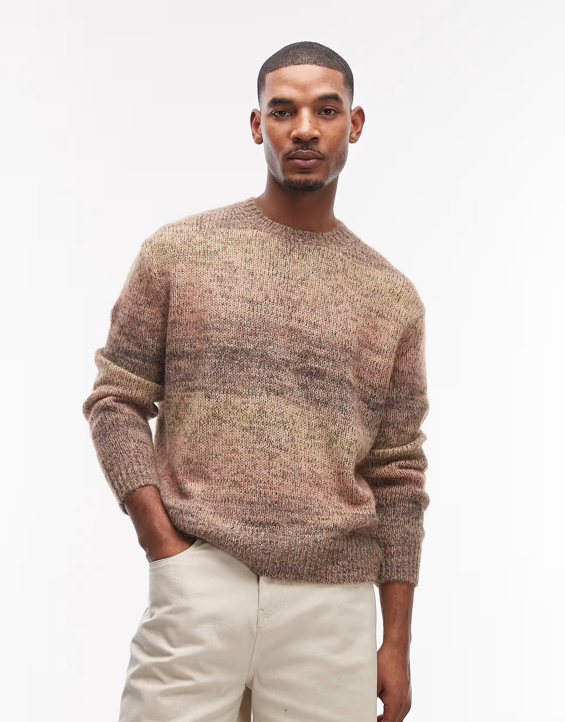 ASOS AllSaints Finch crew neck knit jumper in brown stripe