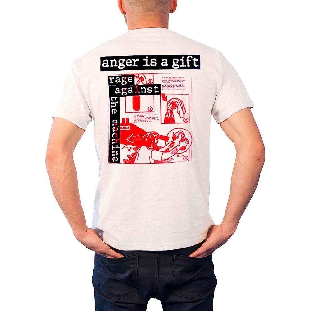 Rage Against the Machine Rage Against the Machine Men's Anger Is A Gift Back Print Cotton T-Shirt in White - 2
