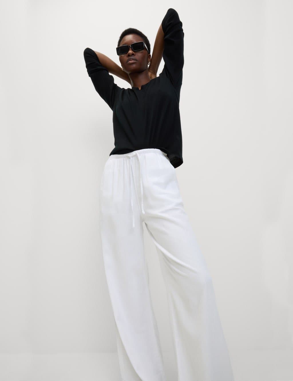 Marks & Spencer M&S White Linen Blend Wide Leg Trousers