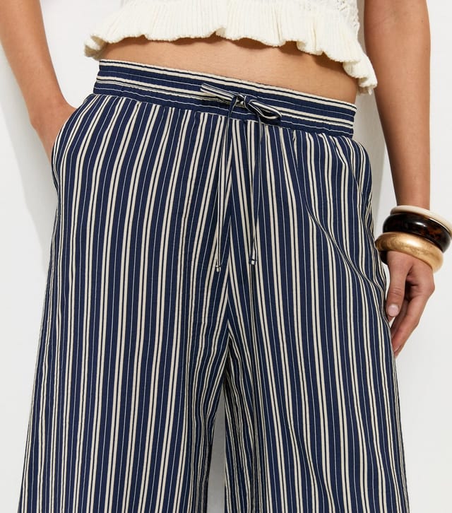 New Look Women's Navy Striped Wide Leg Cropped Trousers New Look - 3