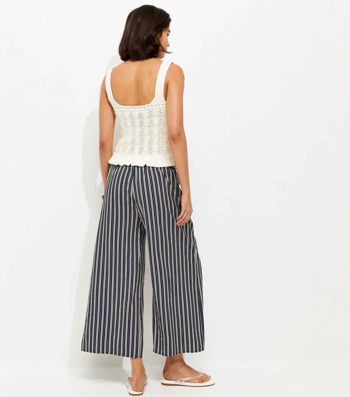 New Look Women's Navy Striped Wide Leg Cropped Trousers New Look - 4