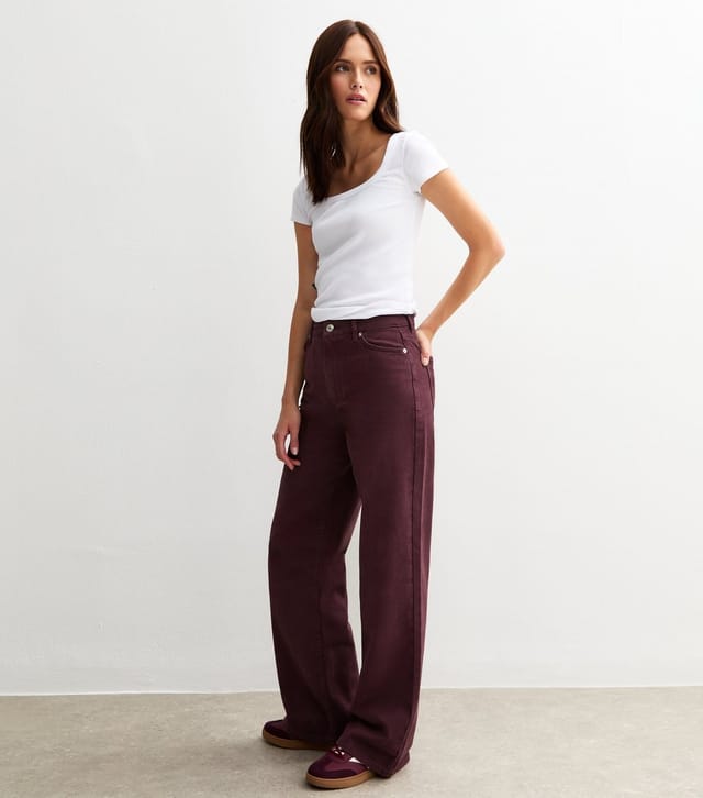 New Look Women's Dark Burgundy Adalae High Waisted Wide Leg Jeans New Look - 3