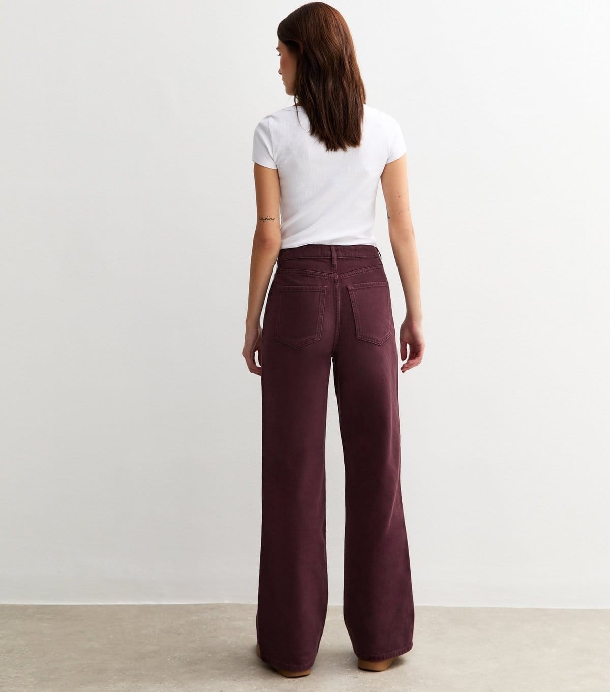 New Look Women's Dark Burgundy Adalae High Waisted Wide Leg Jeans New Look - 4