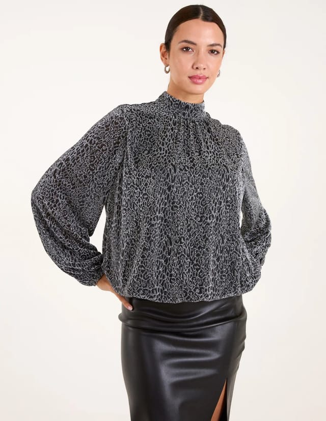 Blue Vanilla High Neck Puffball Hem Blouse - 2