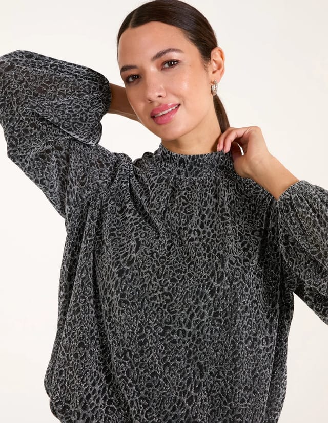 Blue Vanilla High Neck Puffball Hem Blouse - 3