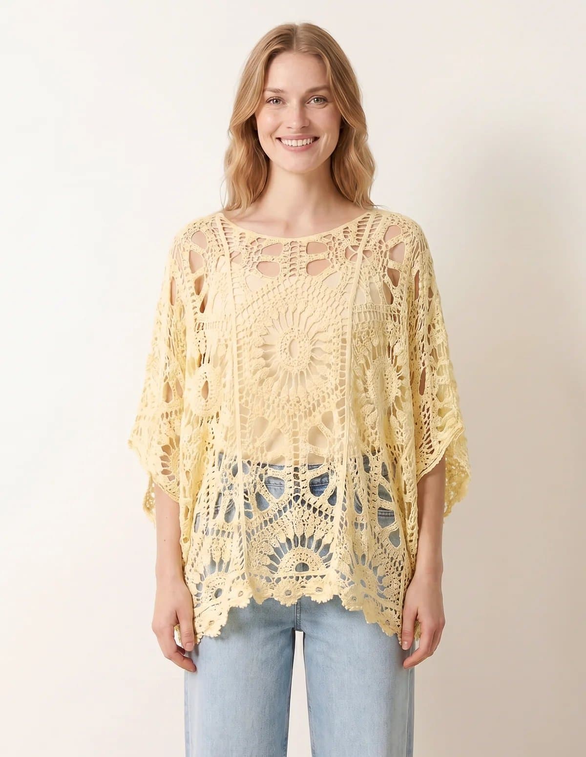 Blue Vanilla Crochet Detailed Kimono Top