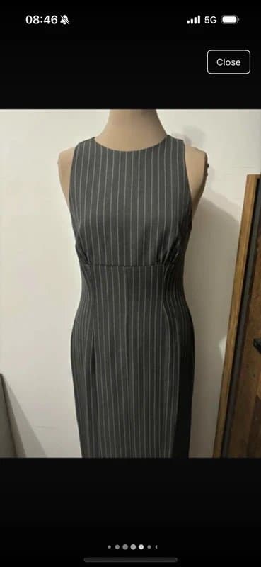ASOS Design pencil skirt maxi dress in grey pinstripe smart column elegant office size 10