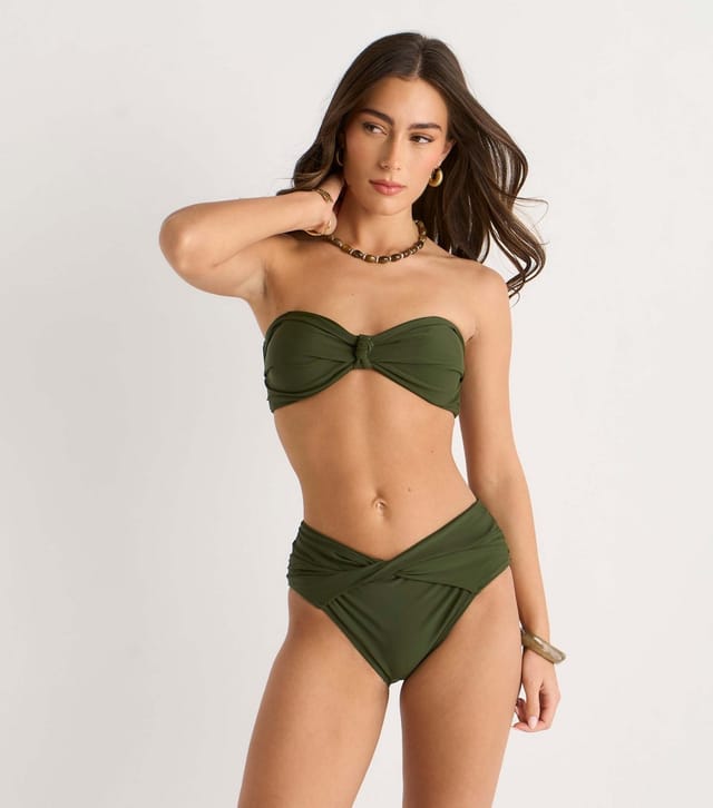 Gini London Women's Dark Khaki Knotted Bandeau Bikini Top Gini London New Look - 2